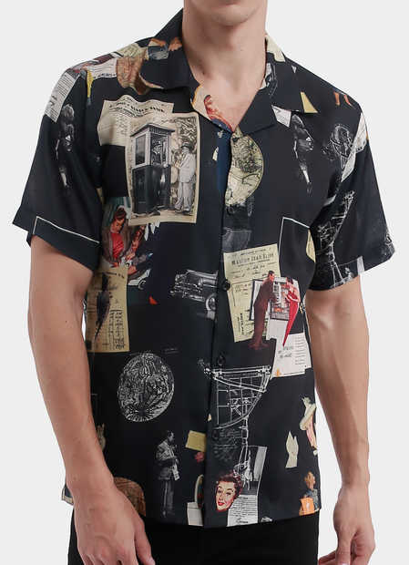 Product Men - Shirts - Collage Pattern Cuban Shirt Black | Monstore